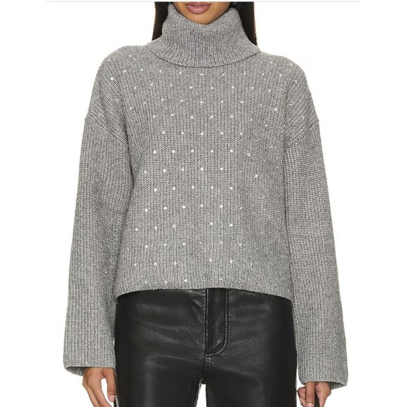 Steve Madden Gray Rhinestone Studded Knit Turtleneck Sweater Sz Small NEW - Picture 1 of 9